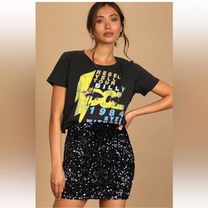 Lulus colored sequin black skirt